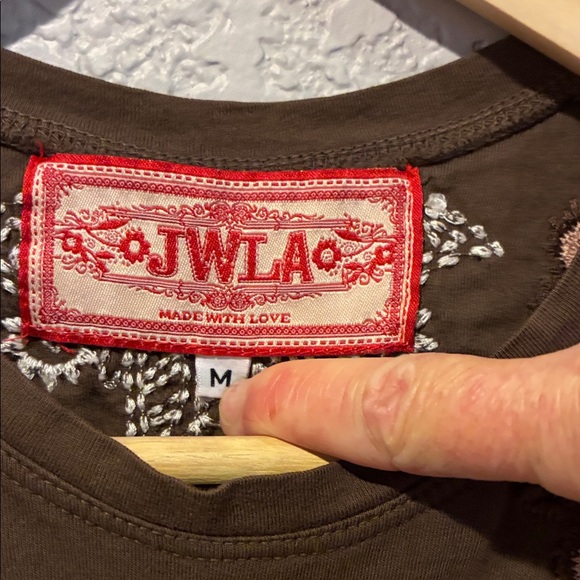 OJWLA Embroidered Peacock Top Medium Brown Boho Top - Picture 3 of 6